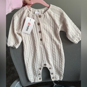 PatPat Cream Cable Knit Infant Footed One-Piece
